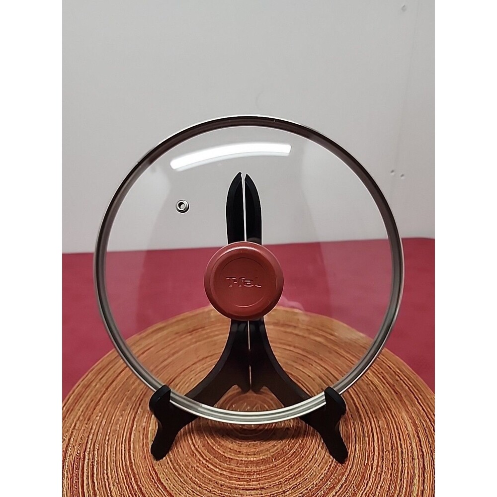 T-Fal Glass Vented Replacement  Lid 9.5 In Inner Lip To Inner Lip Red Knob EUC